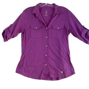 Stio Top Shirt Women Sz M Fuchsia 3/4 Sleeve Outdoors Soft Cotton Blend